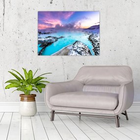 Tablou pe sticlă - Laguna albastră din Islanda (70x50 cm)