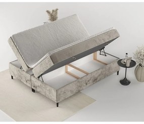 Pat boxspring maro deschis cu spațiu de depozitare 140x200 cm Araya – Maison de Rêve