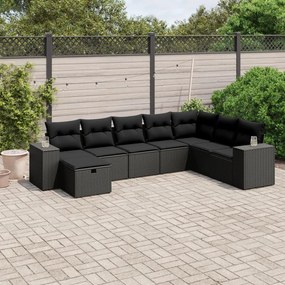 3264511 vidaXL Set mobilier de grădină cu perne, 8 piese, negru, poliratan