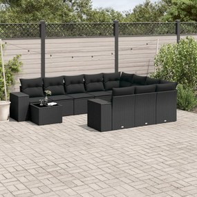 vidaXL Set canapele de grădină cu perne, 11 piese, negru, poliratan