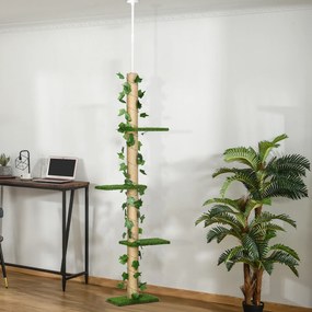 PawHut Stâlp Înalt pentru Pisici cu Tijă de Tensionare din Iută cu Frunze, 37x21x202-242 cm, Verde | Aosom Romania