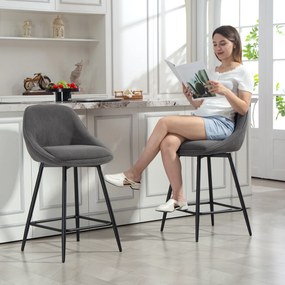 HOMCOM Set de 2 scaune de bar cu tapițerie din corduroy și picioare din oțel, scaune tapițate pentru insula de bucătărie, sufragerie, Gri | Aosom Romania