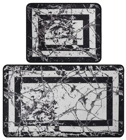 Set covorase de baie 2 piese, Chilai, Marmor, Catifea, Alb/Negru