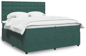 vidaXL Pat box spring cu saltea, verde închis, 200x200 cm, catifea