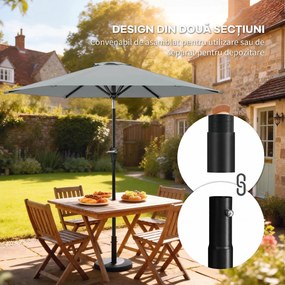 Outsunny Umbrelă Inclinabilă pentru Grădină și Terasă 2.3x2m cu Deschidere Ușoară prin Manivelă, Structură Metalică și 6 Stinghii, Gri | Aosom Romania