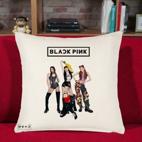 Perna Personalizata K-pop BLACKPINK Fotografie de Grup, 40x40 cm, Crem Reliefat, Husa Detasabila, Perna Inclusa, BEKZ®