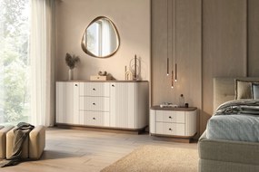 Comodă cu sertare pe soclu Vesper 160 cm - cașmir / nuc / mânere negre