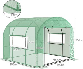 Outsunny Seră Tip Tunel 300 x 300cm Walk-In - Verde | Aosom Romania