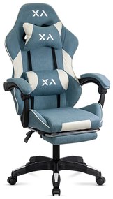 Scaun de gaming bleu din stofa cu suport de picioare OFF 295