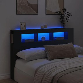 837352 vidaXL Tăblie de pat cu LED, negru, 160x18,5x103,5 cm, lemn