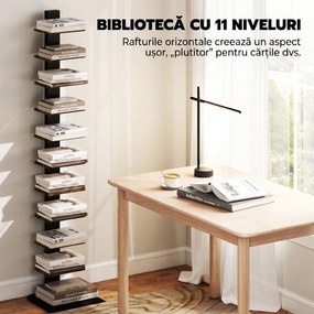 HOMCOM Bibliotecă Tip Turn Multifuncțională cu 11 Rafturi, Maro Rustic | Aosom Romania