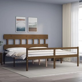 3195439 vidaXL Cadru de pat senior cu tăblie, 200x200 cm maro miere lemn masiv