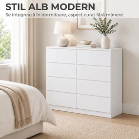 HOMCOM Comodă modernă cu 8 sertare, 120 x 39 x 100 cm, albă | Aosom Romania