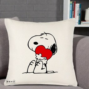 Perna Personalizata Snoopy cu Inima, 40x40 cm, Crem Reliefat, Husa Detasabila, Perna Inclusa, BEKZ®