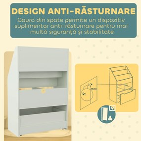 HOMCOM Bibliotecă pentru Copii cu Rafturi și Sertar, Raft Mobil pentru Jucării și Cărți, Dimensiuni 60x29.9x90 cm, Verde Strălucitor | Aosom România