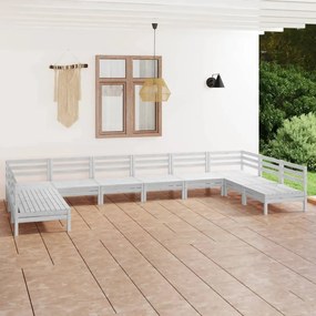3083425 vidaXL Set mobilier relexare grădină, 10 piese, alb, lemn masiv de pin