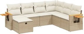 vidaXL Set canapele de grădină, 7 piese, cu perne, bej, poliratan