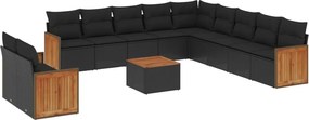 vidaXL Set canapele de grădină, 12 piese, cu perne, negru, poliratan