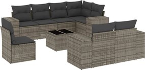 vidaXL Set canapele de grădină, 9 piese, cu perne, gri, poliratan
