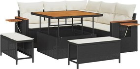 vidaXL Set de canapele pentru grădină 9 pcs Negru și Crem poliratan