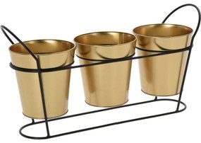 Set recipiente de ghiveci cu stativ Ribeira 3 buc., auriu