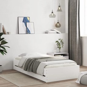 vidaXL Cadru de pat cu sertare, alb, 90x190 cm, lemn prelucrat