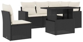 3267276 vidaXL Set mobilier de grădină cu perne, 6 piese, negru, poliratan