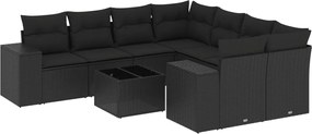 vidaXL Set mobilier de grădină cu perne, 9 piese, negru, poliratan