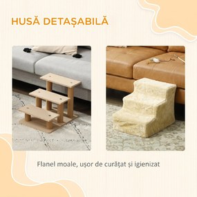 PawHut scară pentru câini cu 3 trepte, pentru câini și pisici de până la 4,5 kg, din catifea detașabilă și lavabilă, bej | Aosom Romania
