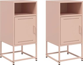vidaXL Noptiere, 2 buc., roz, 36x39x78 cm, oțel