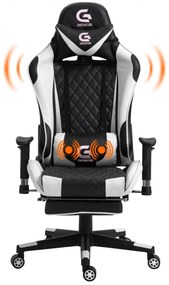 RESIGILAT- Scaun gaming cu masaj în perna lombară, suport picioare, funcție sezlong, SIG 5020 M, Negru/Alb