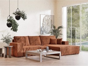 Colțar arămiu extensibil/cu spațiu de depozitare cu tapițerie din chenille (cu colț pe partea dreaptă/cu șezlong) Maze – Maison de Rêve