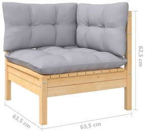 Set mobilier gradina cu perne, 10 piese, gri, lemn masiv pin Maro  si gri, 1