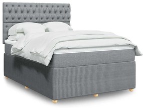 vidaXL Pat box spring cu saltea, gri deschis, 140x190 cm, textil