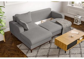 Colțar gri deschis cu tapițerie din catifea reiată (cu colț pe partea stângă ) Beata – Ropez