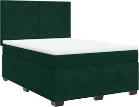 vidaXL Pat box spring cu saltea, verde închis, 140x200 cm, catifea