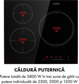 Klarstein Delicatessa 3, plită cu inducție, 3 zone, 5800W, ceramică de sticlă, negru