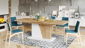 NOBLE NOIR Stejar Craft Auriu/Alb mat - MASĂ EXTENSIBILĂ până la 218 cm, pentru 8, 10 persoane.