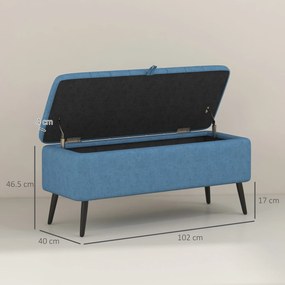 HOMCOM Bancă de depozitare 40", tapițată din material textil cu picioare din oțel pentru Living sau Dormitor, Albastru Închis | Aosom Romania