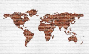 Fototapet - Harta lumii pe perete din cărămizi (254x184 cm), în 8 de alte dimensiuni noi