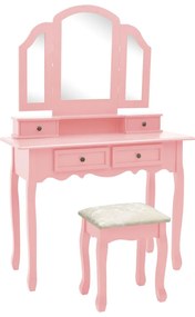 Set masa toaleta cu taburet roz 100x40x146 cm lemn paulownia Roz