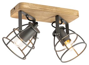 Spot industrial gri inchis cu lemn reglabil 2 lumini - Arthur