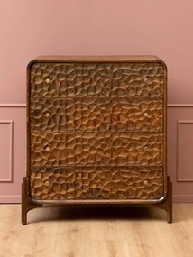 Comodă din lemn de mango cu 4 sertare , natur, cu decor sculptat în relief și mânere din alamă, 120x45x99 cm, „Atlas"