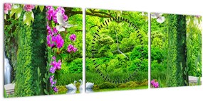Tablou - Grădina magică cu lebede (cu ceas) (90x30 cm)