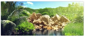 Tablou cu lac în jungla din Seychelles (120x50 cm)