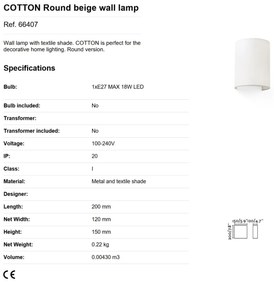 Aplica de perete ambientala design modern COTTON round bej