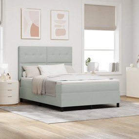 vidaXL Pat box spring cu saltea &amp; LED, gri deschis, 140x200 cm catifea