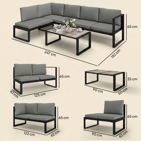 Outsunny Set Mobilier de Grădină Exterior Colțar 5 Persoane cu 2 Canapele, Scaun Fără Cotiere, Masă de Cafea, Gri Închis | Aosom Romania