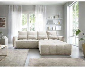 Colțar bej extensibil/cu spațiu de depozitare cu tapițerie din catifea (cu colț pe partea dreaptă/cu șezlong) Campo – ELTAP