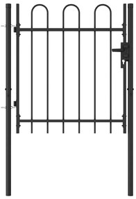 Poarta de gard cu o usa, varf arcuit, negru, 1 x 1 m, otel 1 x 1 m, varf arcuit